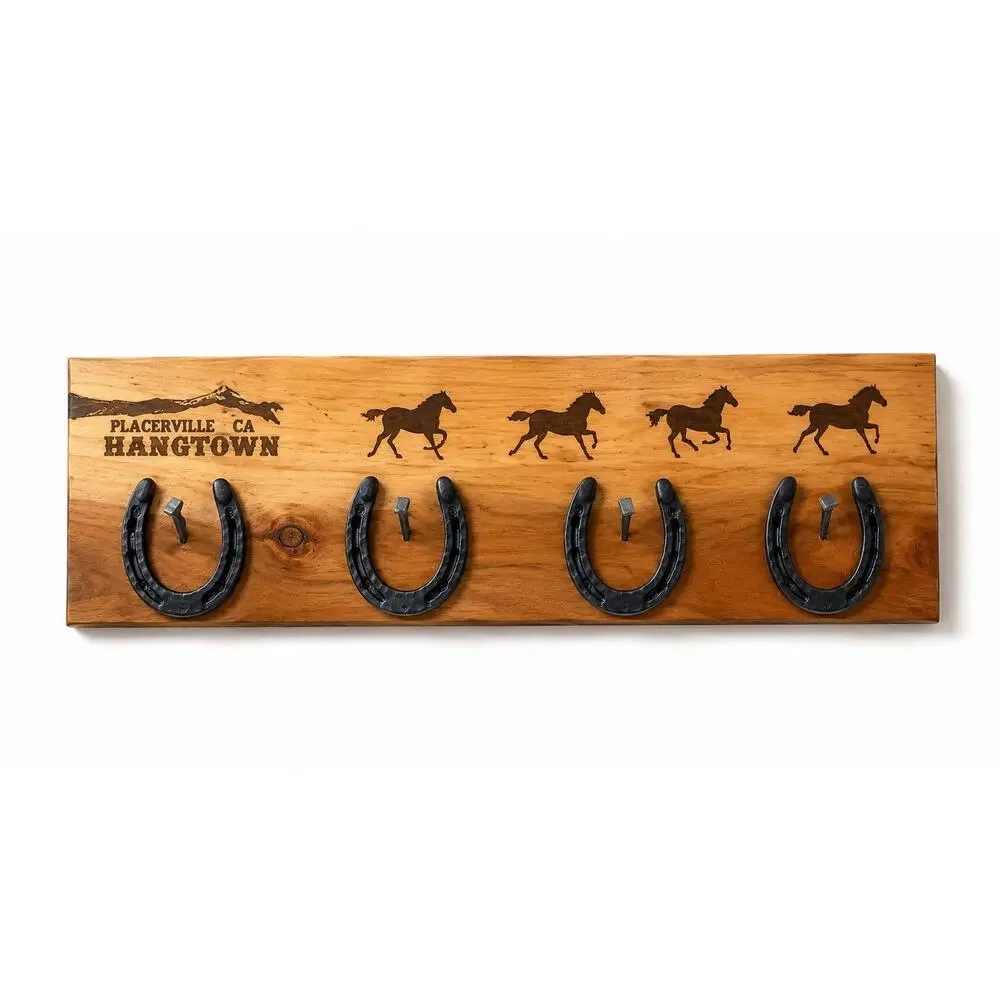 Placerville CA Hangtown Cedar Wood Horseshoe Key Holder Handmade Wall Rack 12”